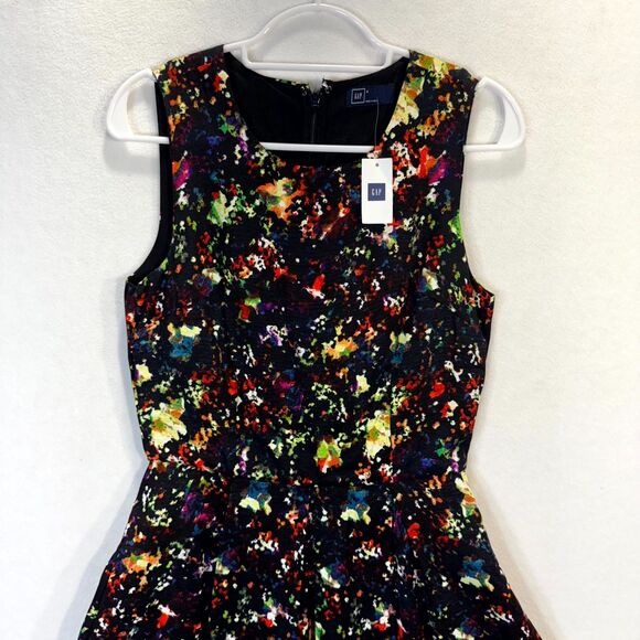 Gap Women's Confetti fit & flare Black Floral Printed Sundress Womens Size 0 NEW - Picture 5 of 10